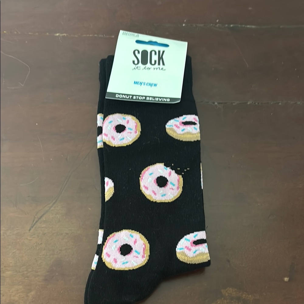 Sock It to Me Men's Crew Socks - Black with Donut Pattern